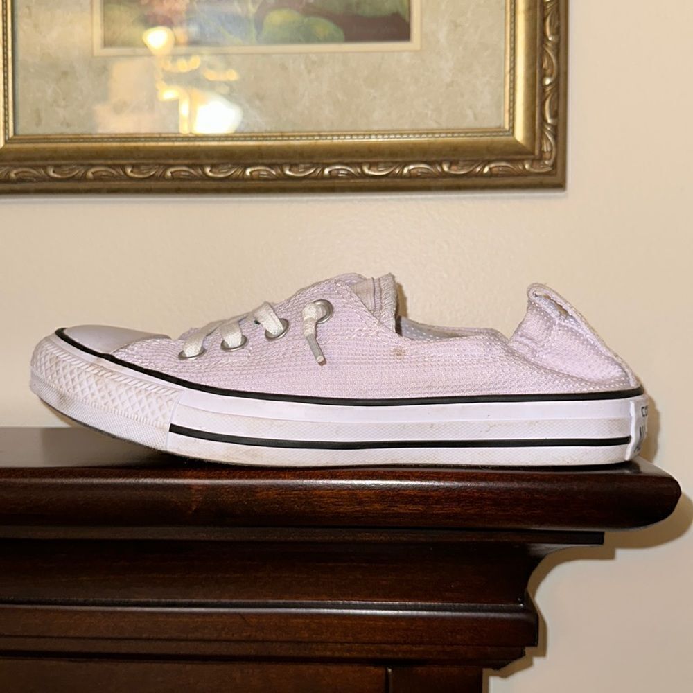 Converse 7 Women’s White Textured Canvas Slip On Lace up Skateboard Shoes Sneaks - Picture 5 of 15